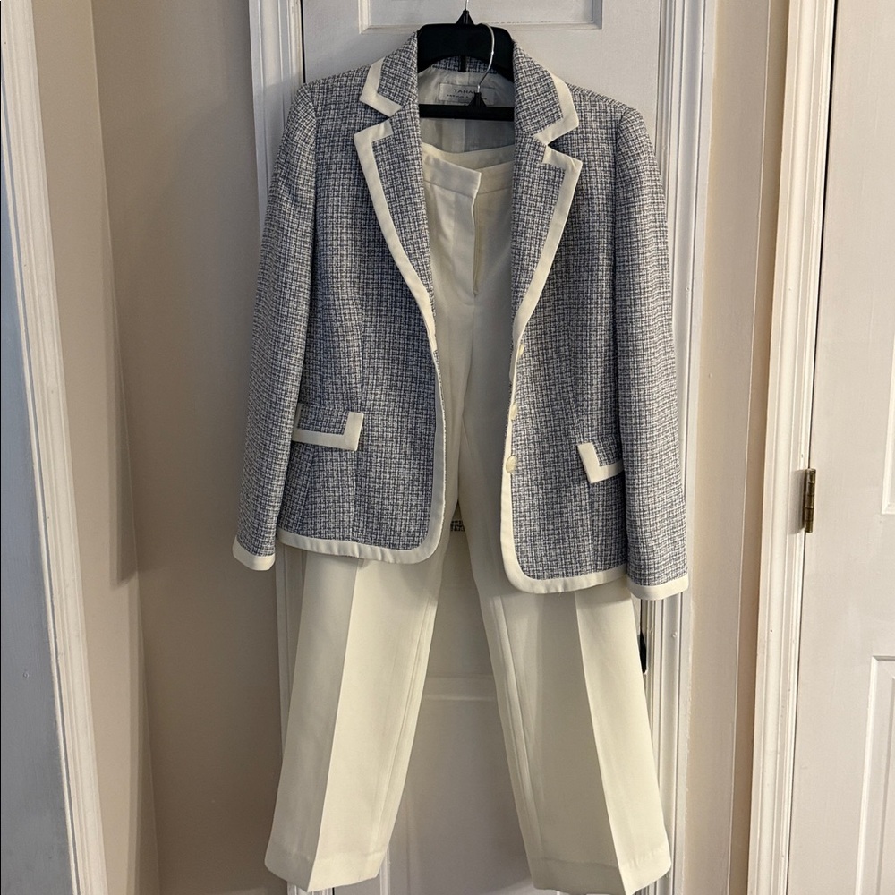 Chic Gray and White Blazer with Pants Set